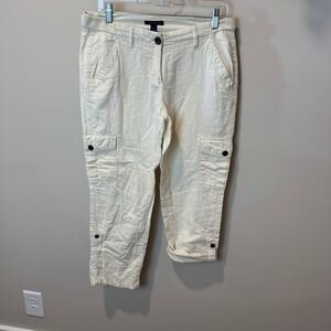 Tommy Hilfiger Women Cargo Capris Pants Size‎ 6 Beige Cargo Pockets Roll Up Hem